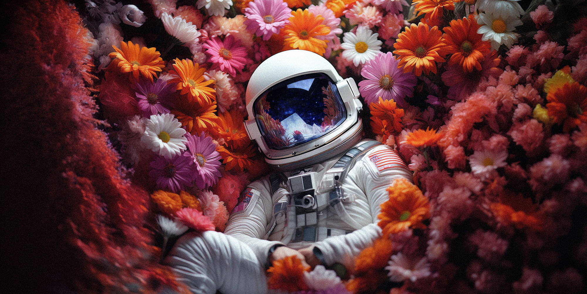Astronaute devant un parterre de fleurs by StephaneHuve